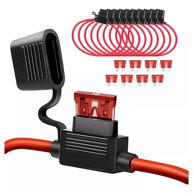 KUANGYE - Pack 10 Porta Fusible Tipo Ato Con Tapa Y Fusible 10a