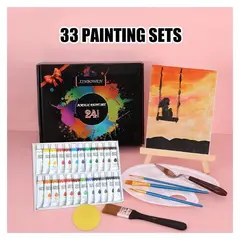 FUN AT HOME LO DIVERTIDO DE ESTAR EN CASA - Set Pintura Acrílica Kit Arte 33 Piezas (incluye 24 Colores)
