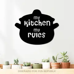 ELAB PROPIA - Cuadro Decorativo Cocina My Kitchen My Rules - Madera Fun Republic