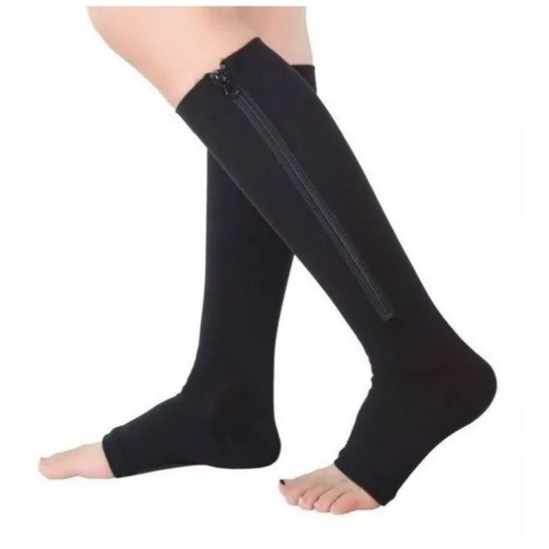 Pack 2 Pares Calcetas Larga Medias Compresion Varices Con Cierre 84 Negro TALLA UNICA