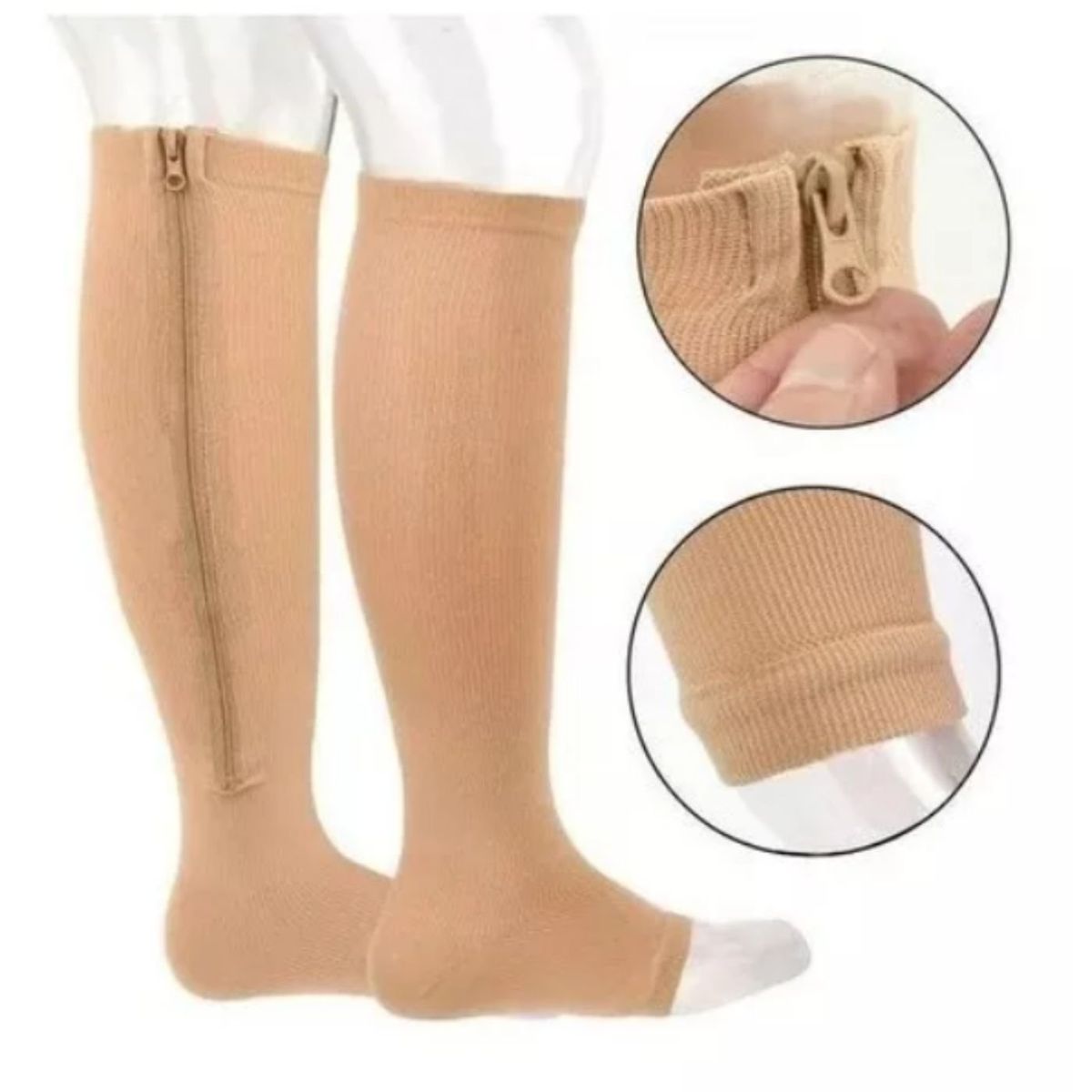 LIKE SHOP - Pack 2 Pares Calcetas Larga Medias Compresión Varices Con Cierre 84