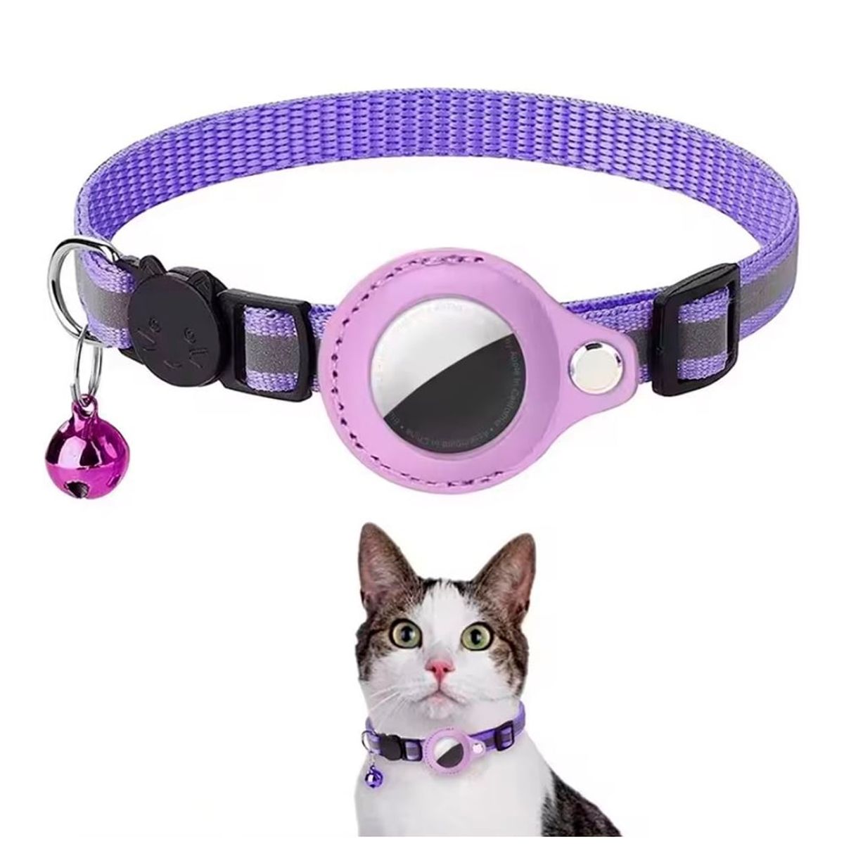 GENERICO - Collar Correa Con Funda Para Airtag Localizar Gato-Perro Lila