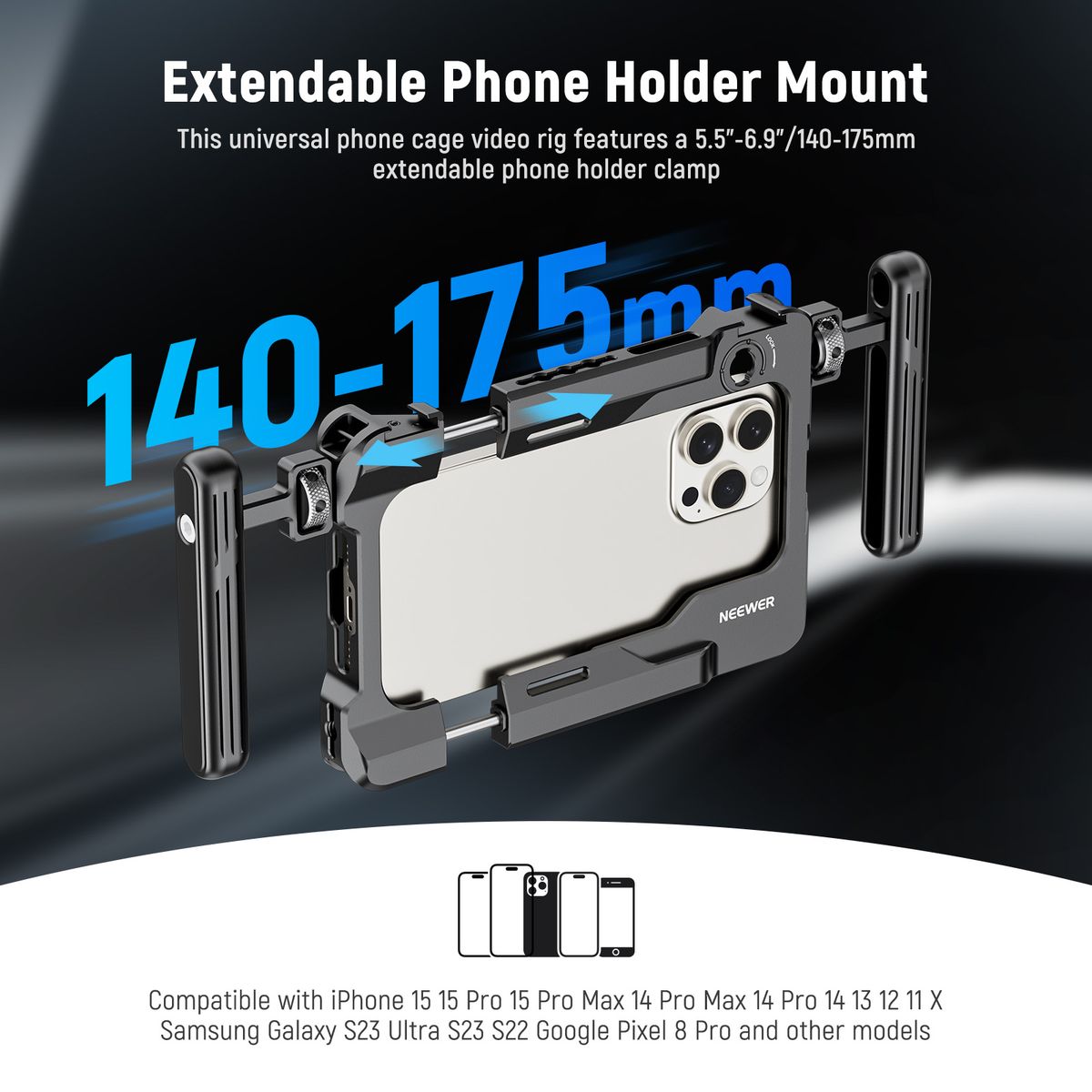 NEEWER - Jaula Grip + Filtro Adaptador Para phone 17 Pro Max 16 15 14 Pro Max S25 S24 S23 S22