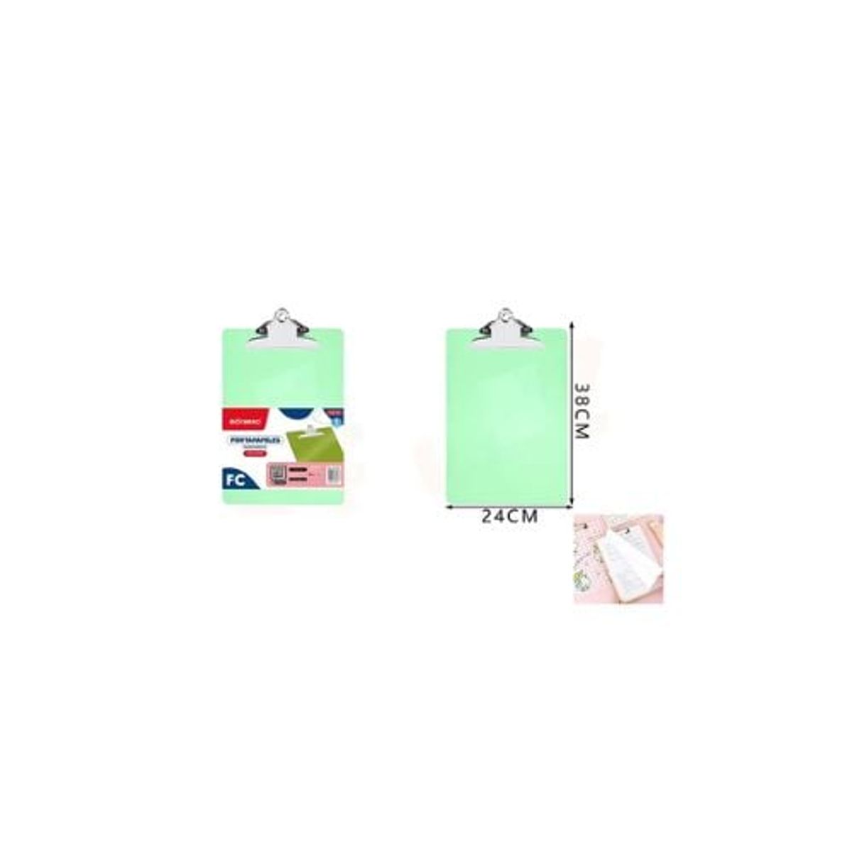 GENERICO - Tablero Con Pinza Verde Trasparente 24 38 Cm