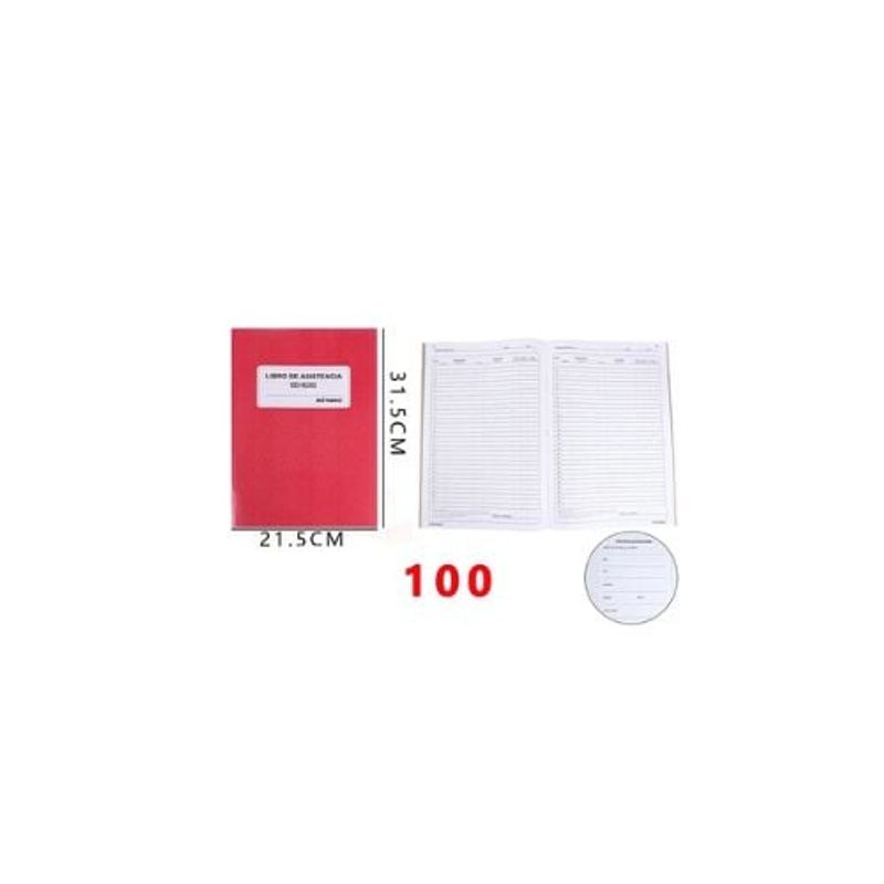 GENERICO - Libro De Asistencia 21 5 31 5 Cm 100 Hojas Rojo