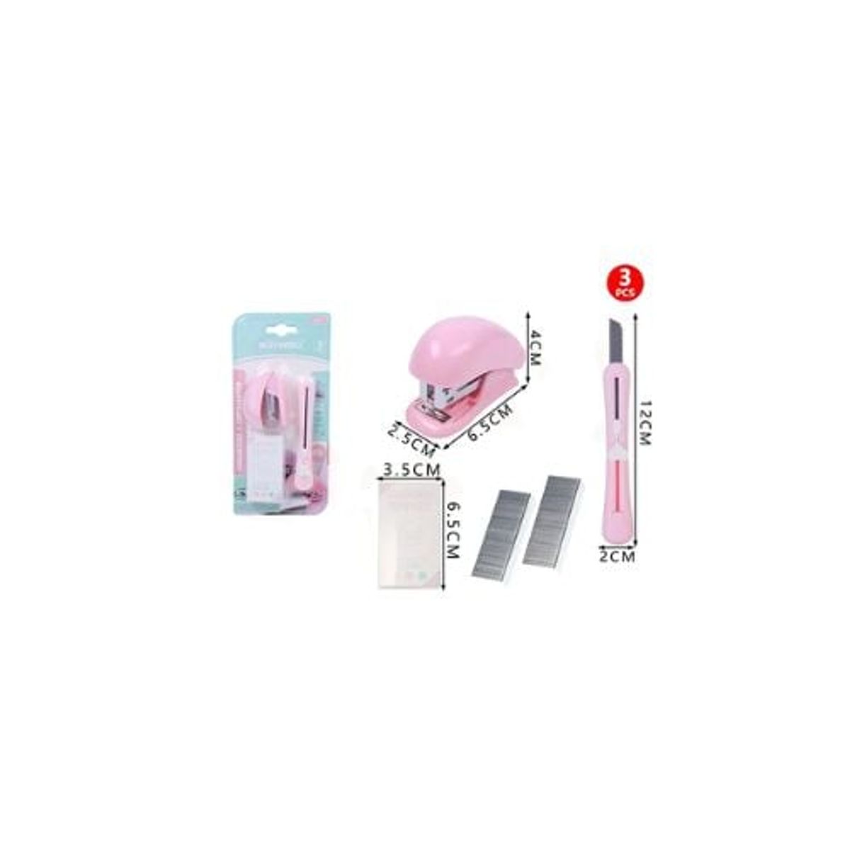 GENERICO - Kit Corchetera Rosado 3 Pcs