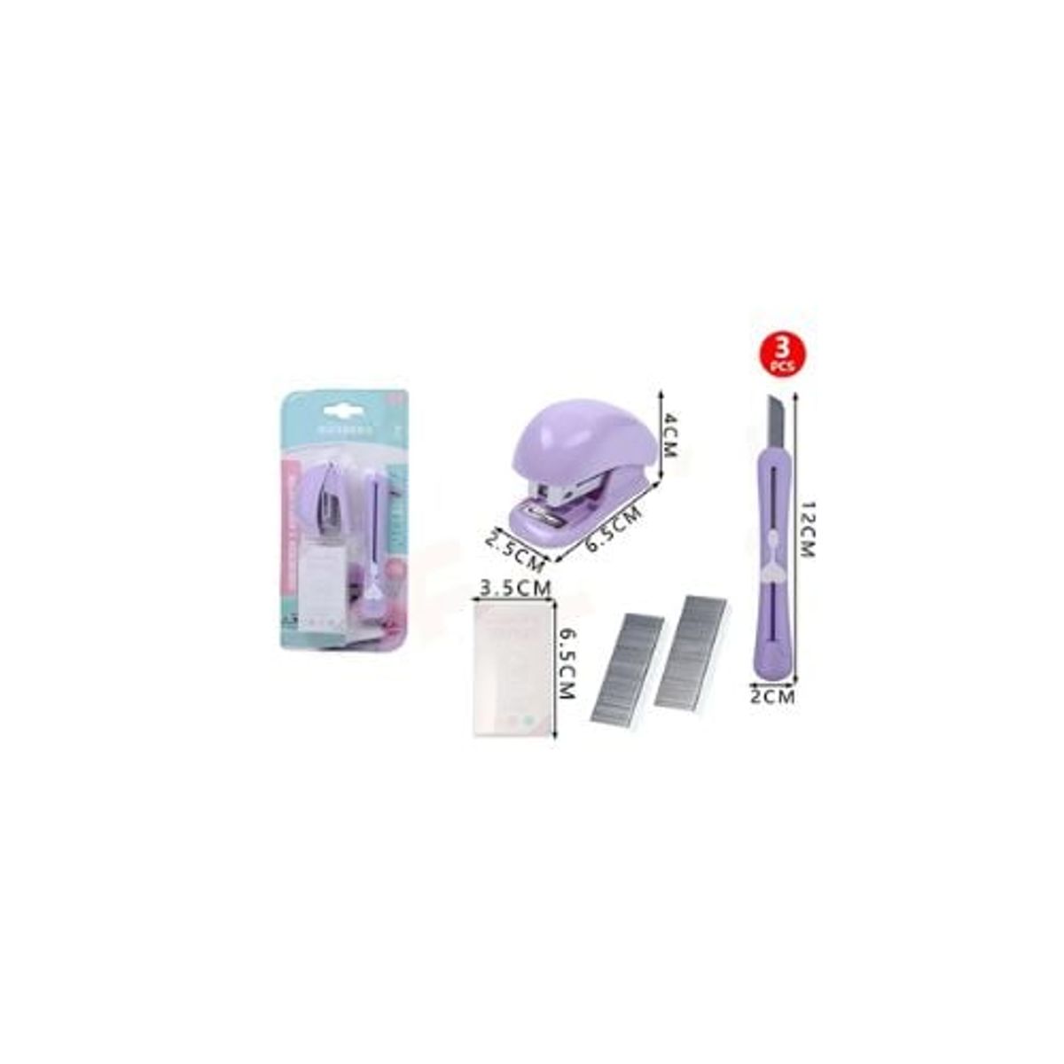 GENERICO - Kit Corchetera Morado 3 Pcs