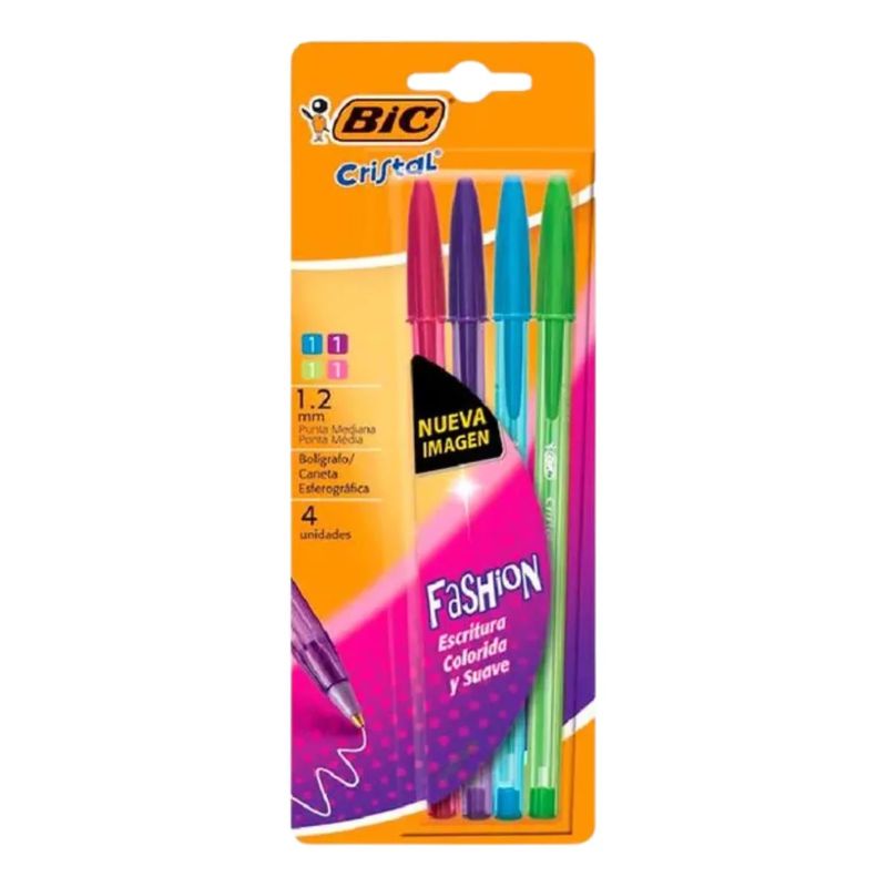 GENERICO - Bolígrafos BIC Cristal Fashion 1.2 mm X 4 Tinta Exterior