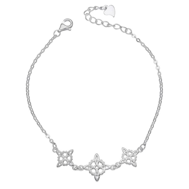 GENERICO - Pulsera Triple Nudo De Brujas Plata Fina proteccion amuleto