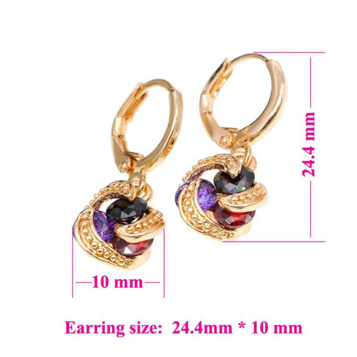 LUXURYJOYAS - Aros Pendientes Puntos baño Oro 18kt Con Cristales LUXURYJOYASCL