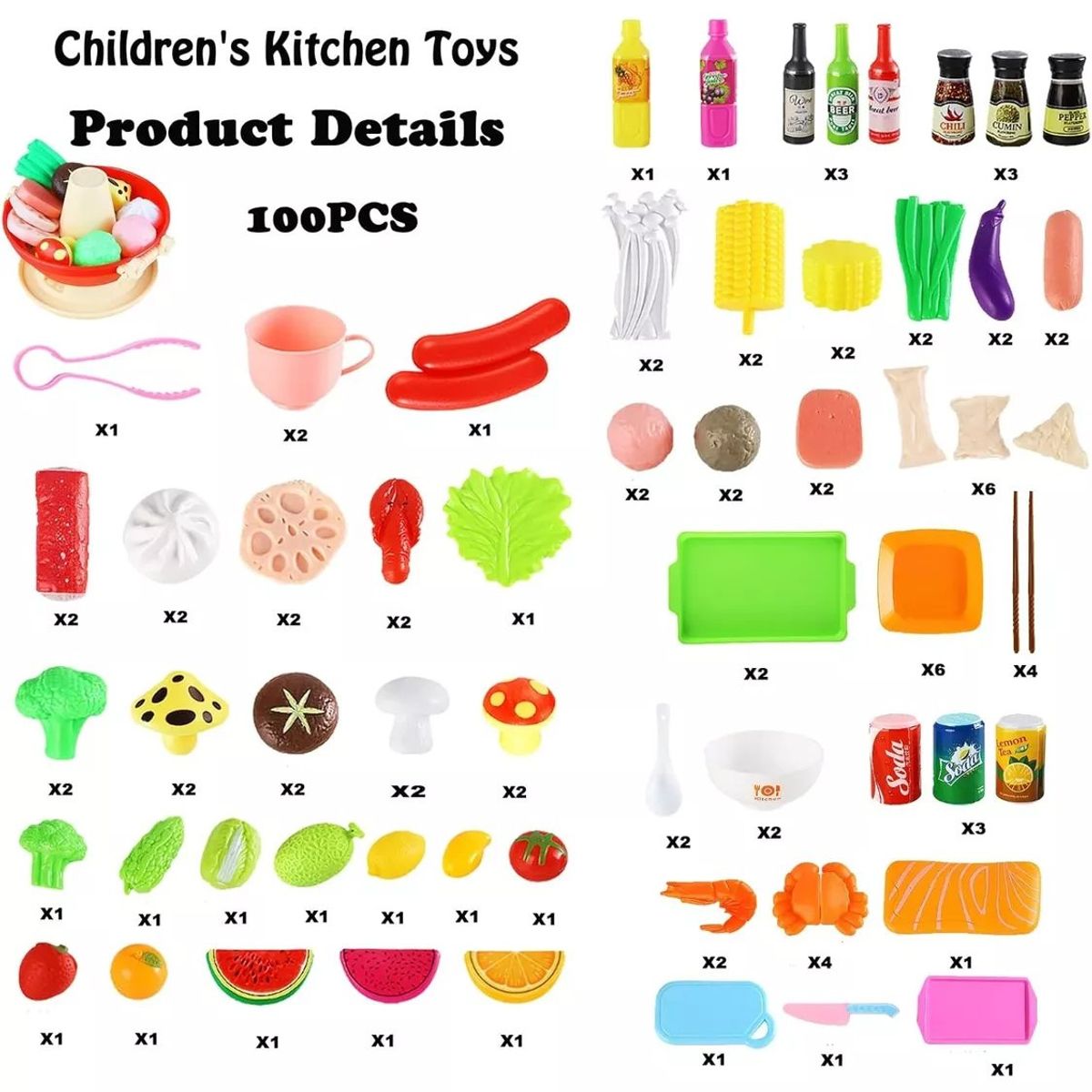KUANGYE - 101 Juguetes De Cocina Para Niños Utensilios Olla Caliente