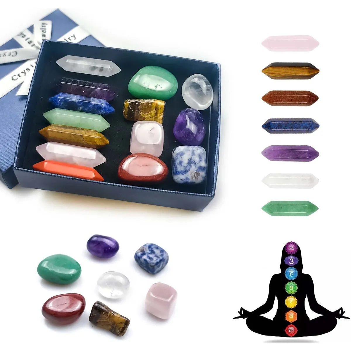 KUANGYE - Cuarzos Amatista Natural Surtido Reiki 14 Pzs+caja De Regalo