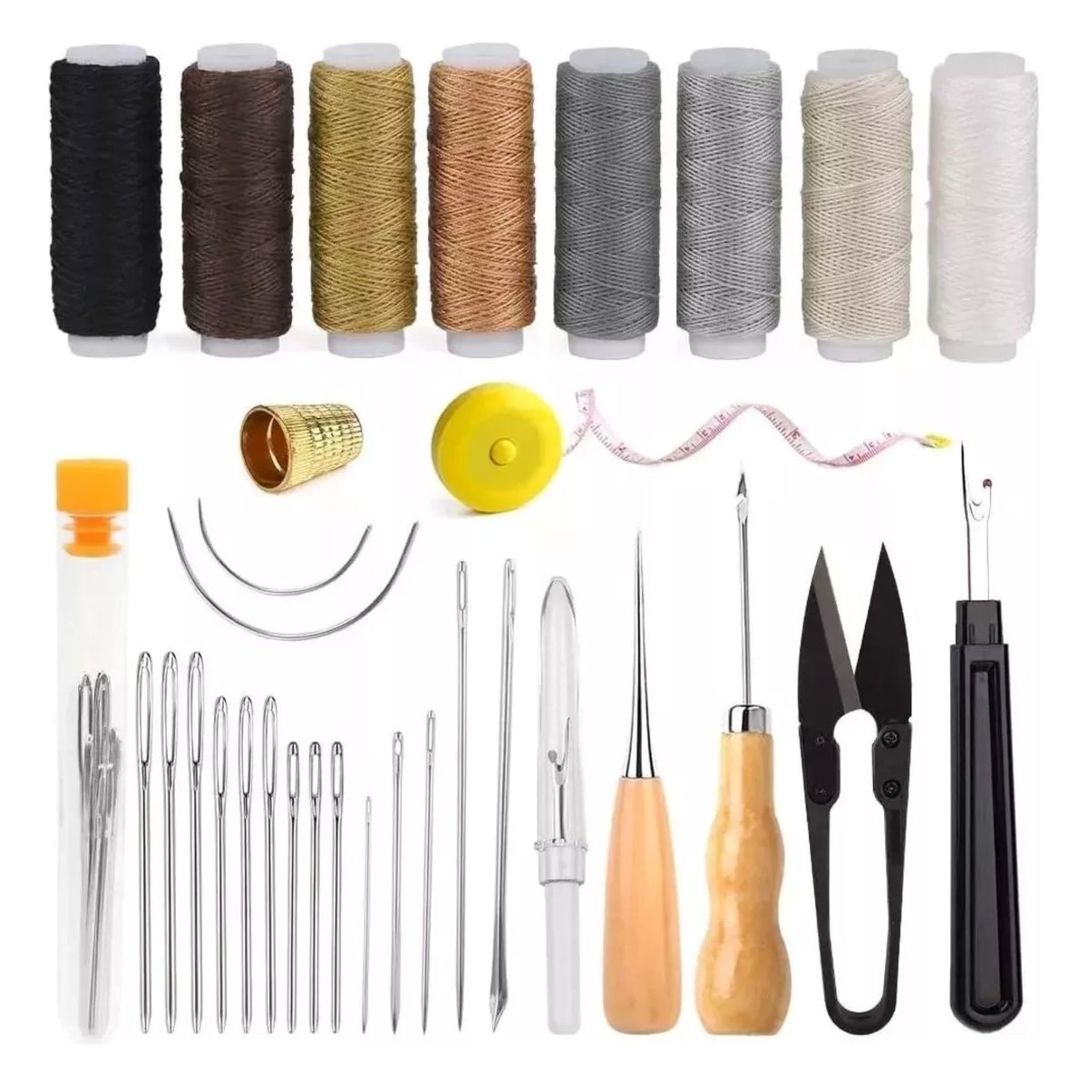 MUNDO MAGIA - Set Herramientas Cuero Pieles Artesania 23 Pcs Y 8 Hilos