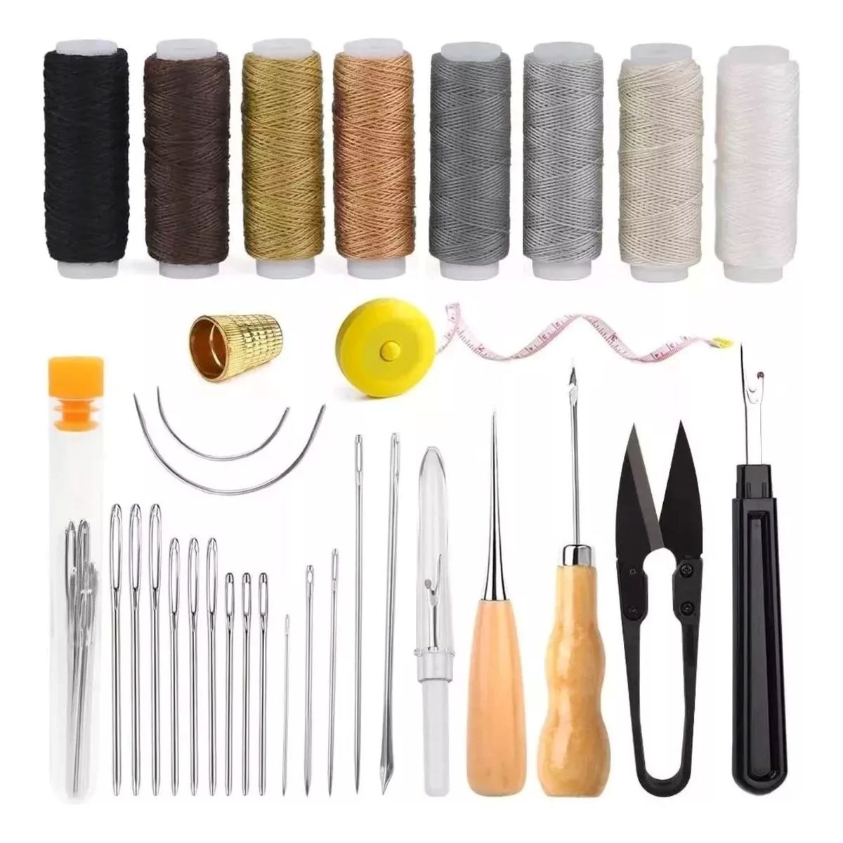 MUNDO MAGIA - Set Herramientas Cuero Pieles Artesania 23 Pcs Y 8 Hilos