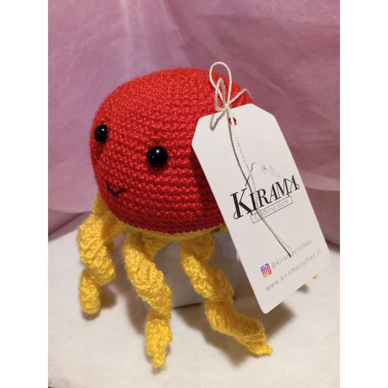 GENERICO - Amigurumi de Pulpo Rojo y Amarillo Tejido a Mano