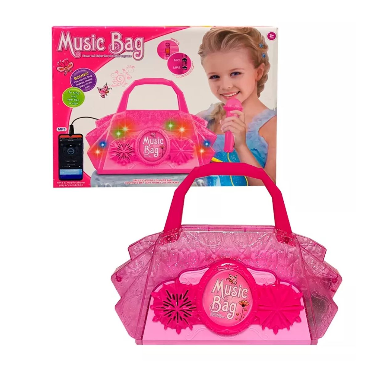 GENERICO - Set Cartera Micrófono Juguete Mp3 Luces y Musica