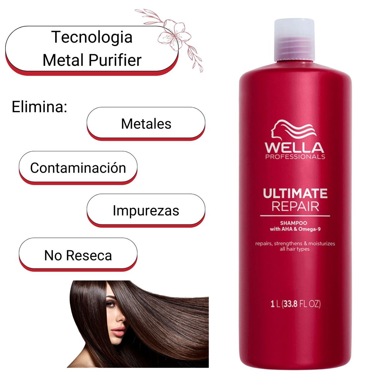 WELLA - Shampoo Ultimate Repair 1000ml Paso 1 Fortalece Repara Hidrata Suaviza