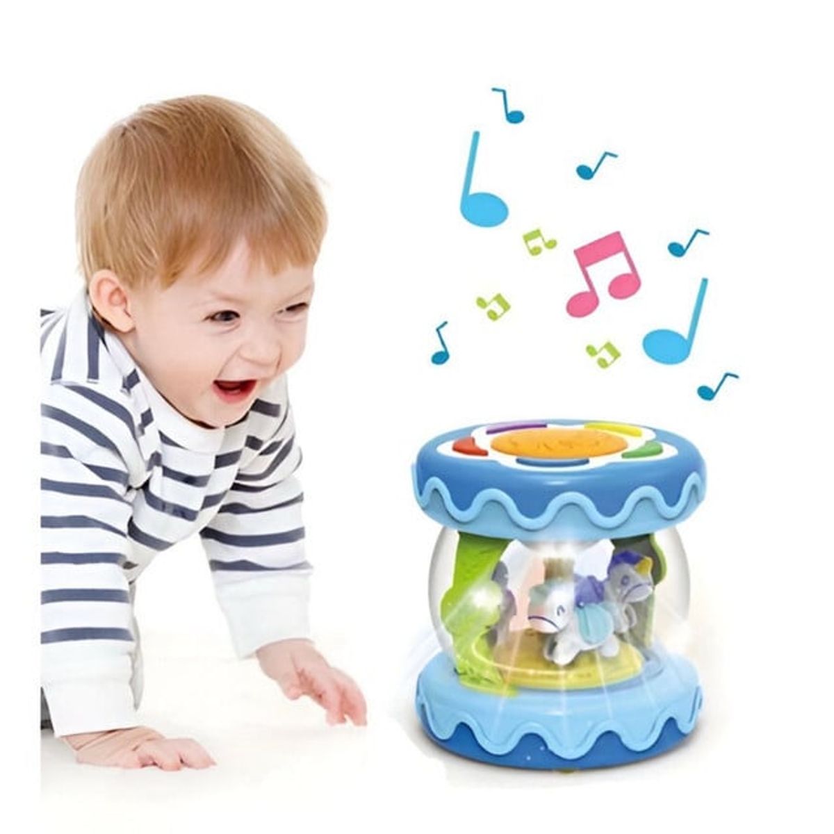 GENERICO - Tambor de juguete musical interactivo con luz y sonido azul