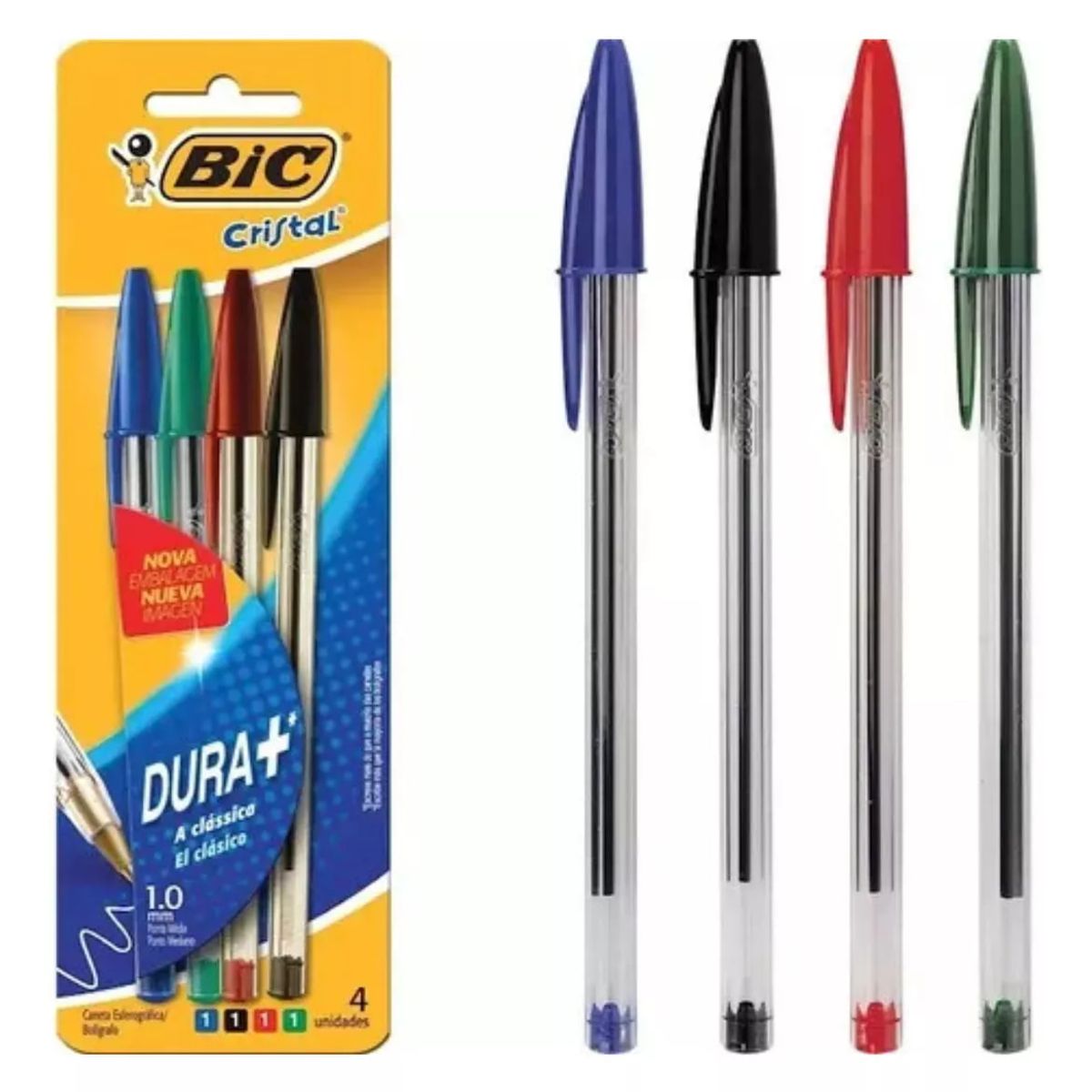 GENERICO - Bolígrafo BIC Cristal 1.0 mm Dura + 4 Colores Surtidos