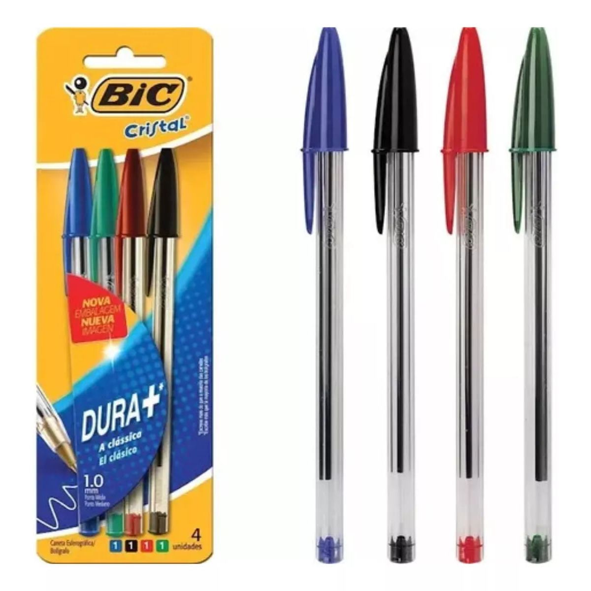 GENERICO - Bolígrafo BIC Cristal 1.0 mm Dura + 4 Colores Surtidos
