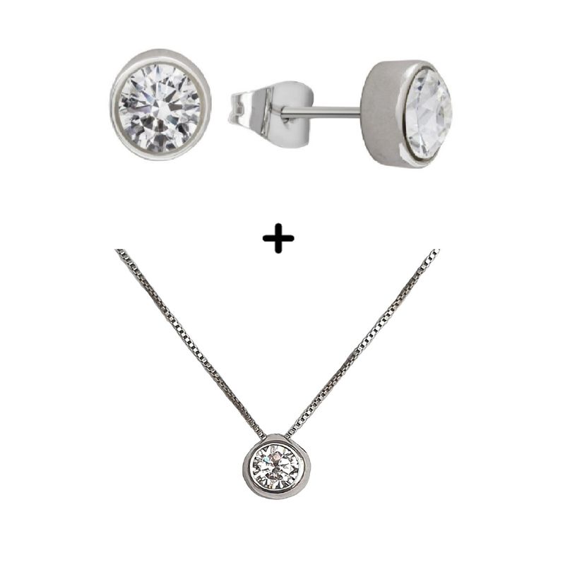 LA GARZA - Aros y Collar de Plata Mujer Circones Blancos