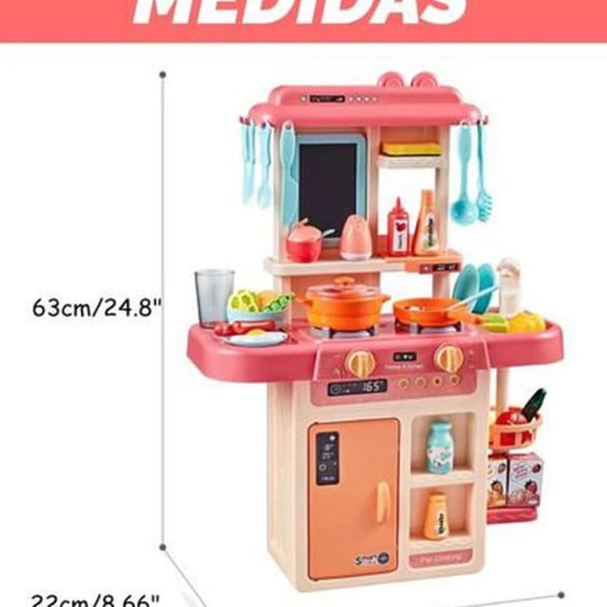 GENERICO - Juguete Set Cocina con Luz Sonido Rosado Infantil 63Cm