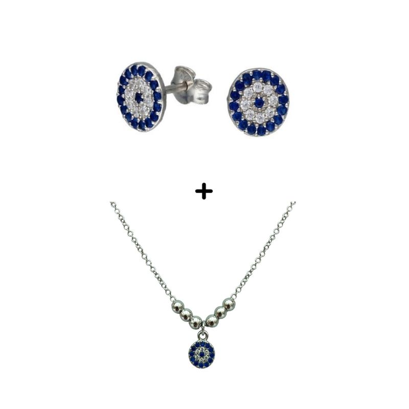 LA GARZA - Aros y Collar de Plata Ojo Turco Proteccion
