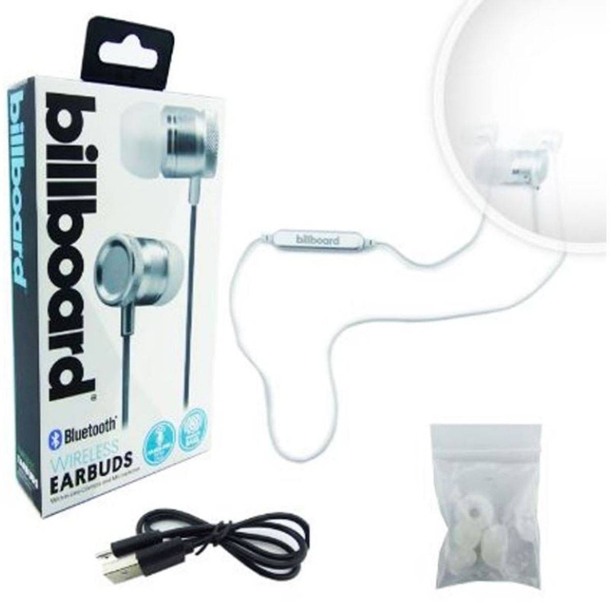 OEM - AUDIFONO SPORT BLUETOOTH BILLBOARD IN EAR MODELO BB487 SILVER