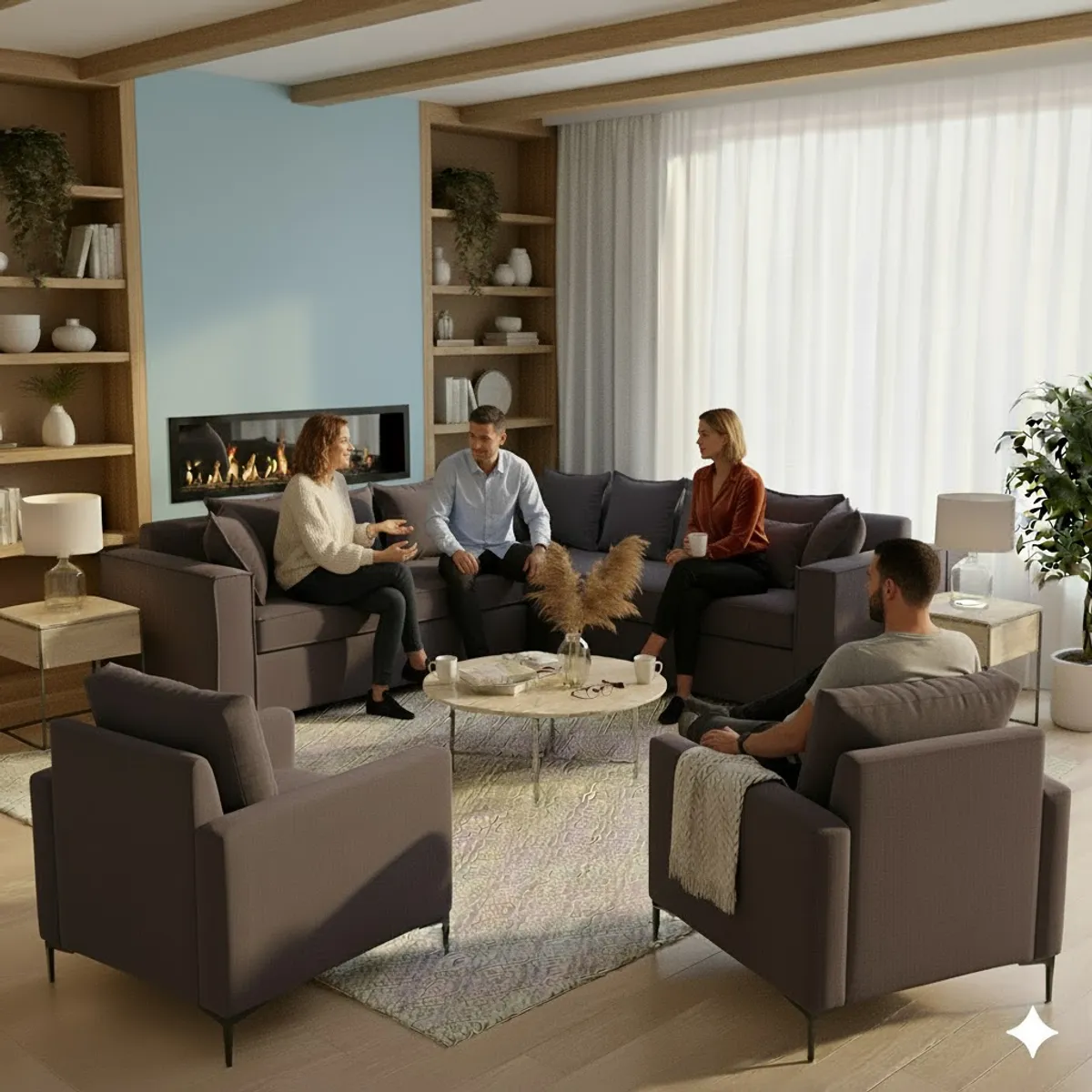 SITIAL HOME - Living 311 Romeo Marengo Seccional + 2 Poltronas Resortes f comfort