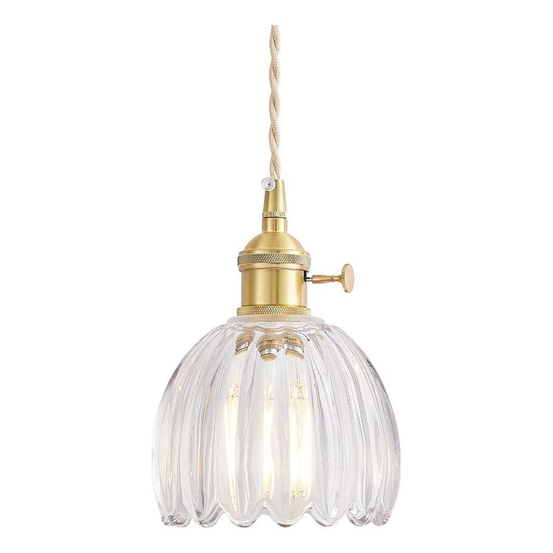 HOME NEAT - Lámpara Colgante De Vidrio Rayado Flor Ø12cm - Claro