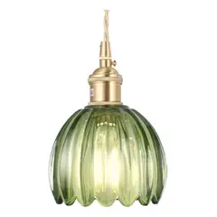 HOME NEAT - Lámpara Colgante De Vidrio Rayado Flor Ø12cm - Verde