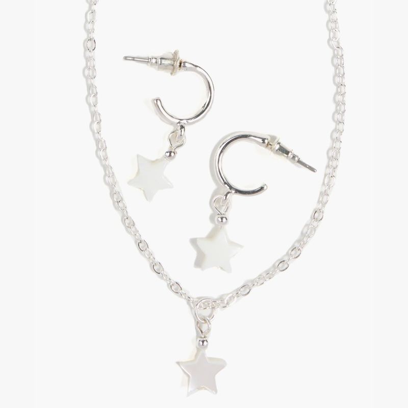 LOUNGE - Set Collar Y Aros Mujer Estrella Nácar Plateado