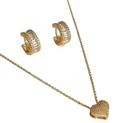 ELBAULDEJUMA - Set Conjunto Cadena argolla zirconia chapada en oro rosa 18K