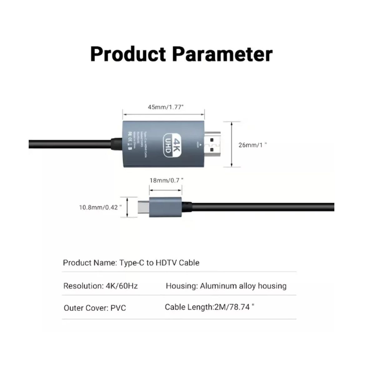 GENERICO - Cable Usb C A Hdmi De 2 Metros Para Tv Oficina En Casa