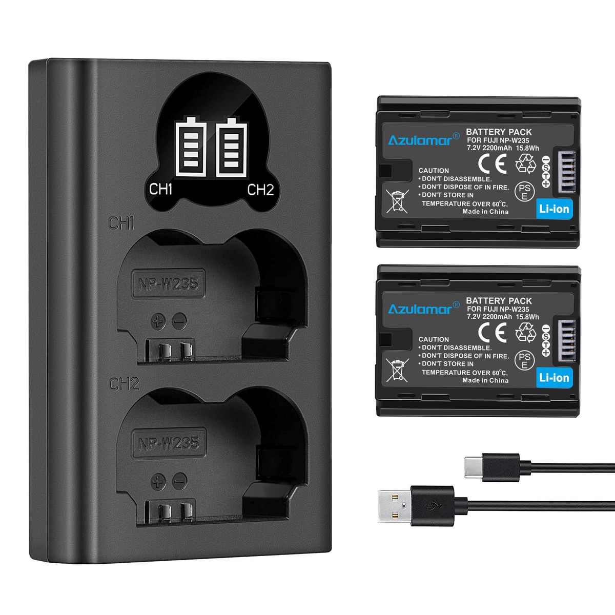 AZULAMAR - Np-w235 2x Batería Y Cargador P Fujifilm Xt5 X-s20 GFX 100S X-H2S 50S