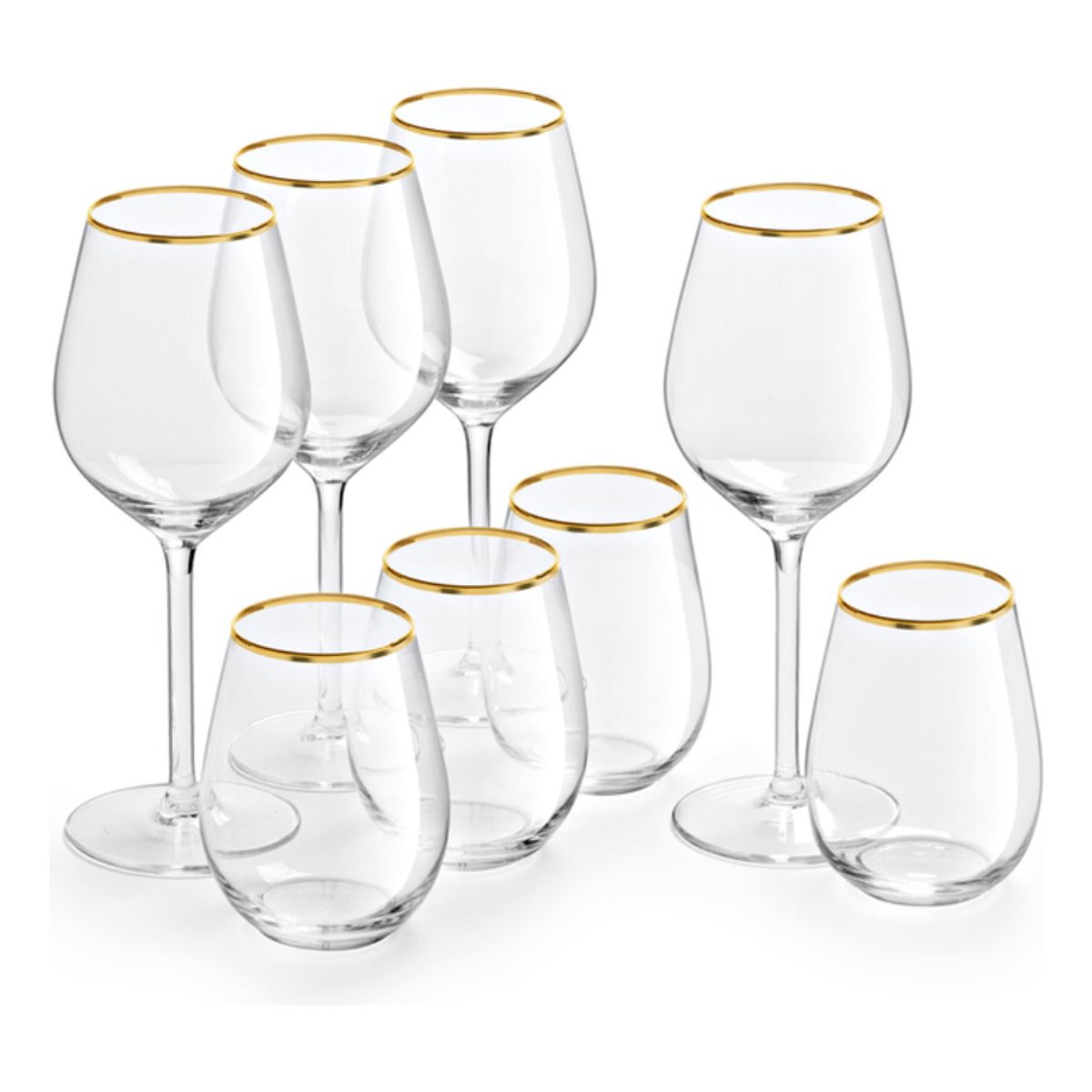ROYAL LEERDAM - SET 4 COPAS 380 ML + 4 VASOS 350 ML BORDE DORADO SKYLEN