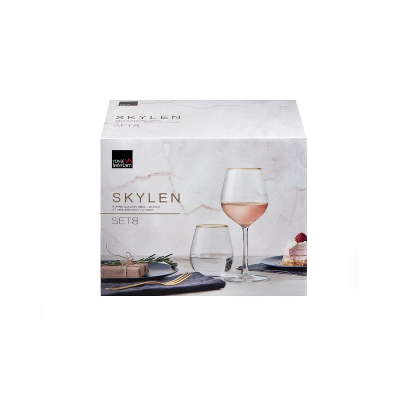 ROYAL LEERDAM - SET 4 COPAS 380 ML + 4 VASOS 350 ML BORDE DORADO SKYLEN