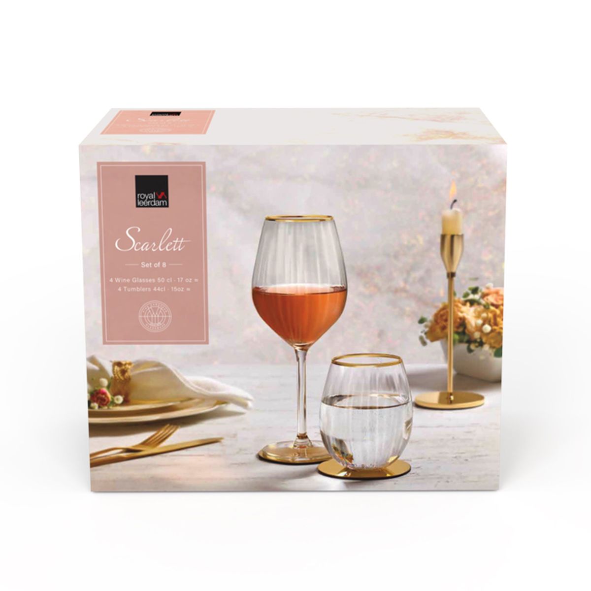 ROYAL LEERDAM - SET 4 COPAS 500 ML + VASOS 440 ML DORADO SCARLETT