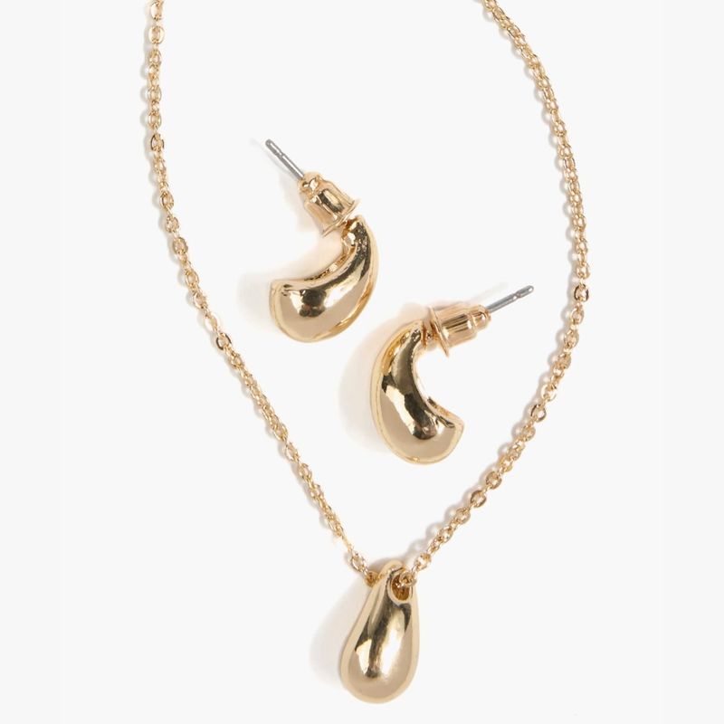 LOUNGE - Set Collar Y Aros Mujer Gota Dorado