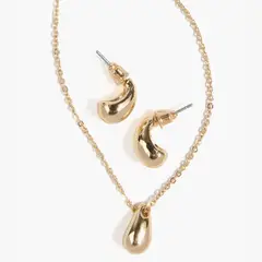 LOUNGE - Set Collar Y Aros Mujer Gota Dorado