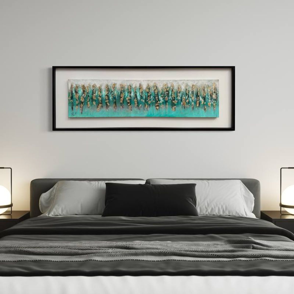 DEKAM DISEÑO - CUADRO ABSTRACTO DORADO CALIPSO DORMITORIO ENMARCADO 146X50 CMS