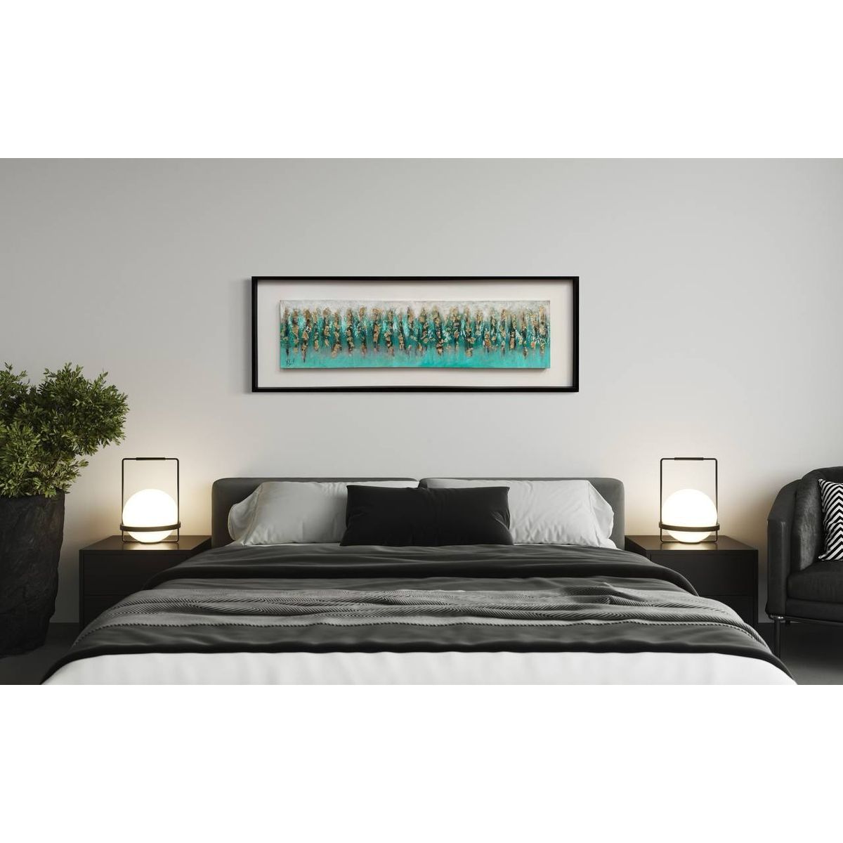 DEKAM DISEÑO - CUADRO ABSTRACTO DORADO CALIPSO DORMITORIO ENMARCADO 146X50 CMS