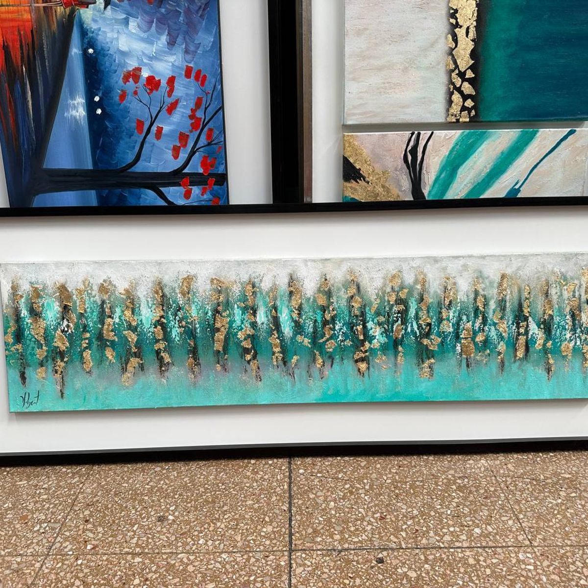 DEKAM DISEÑO - CUADRO ABSTRACTO DORADO CALIPSO DORMITORIO ENMARCADO 146X50 CMS