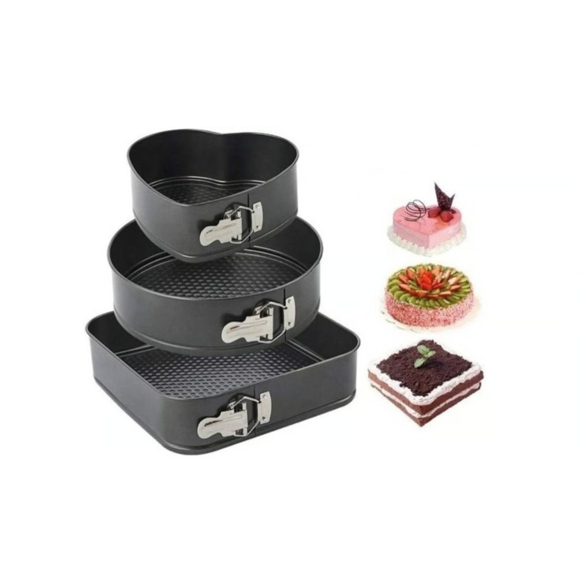 GENERICO - Pack 3 Moldes Postre Diseño Variado Corazón Antiadherentes 3 Pcs