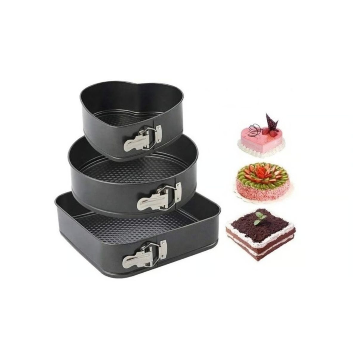 GENERICO - Pack 3 Moldes Postre Diseño Variado Corazón Antiadherentes 3 Pcs