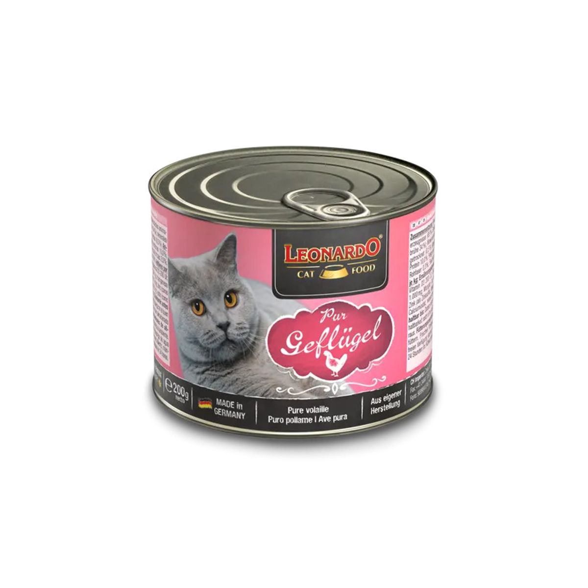CAT FOOD LEONARDO - Alimento Leonardo Lata Ave Para Gato, 200Gr