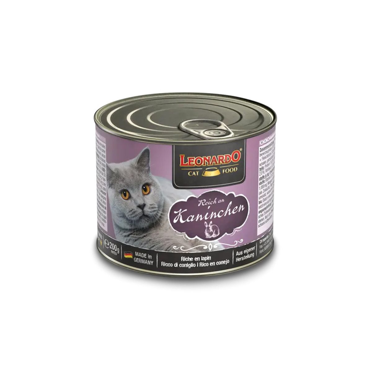 CAT FOOD LEONARDO - Alimento Leonardo Lata Conejo Para Gato, 200Gr