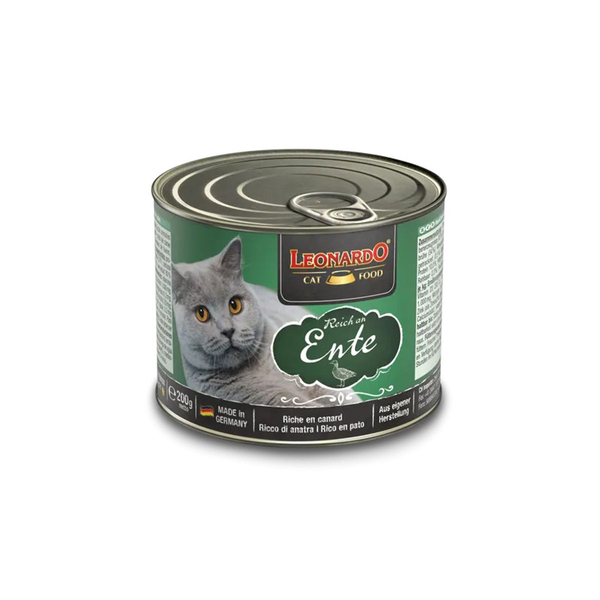 CAT FOOD LEONARDO - Alimento Leonardo Lata Pato Para Gato, 200Gr