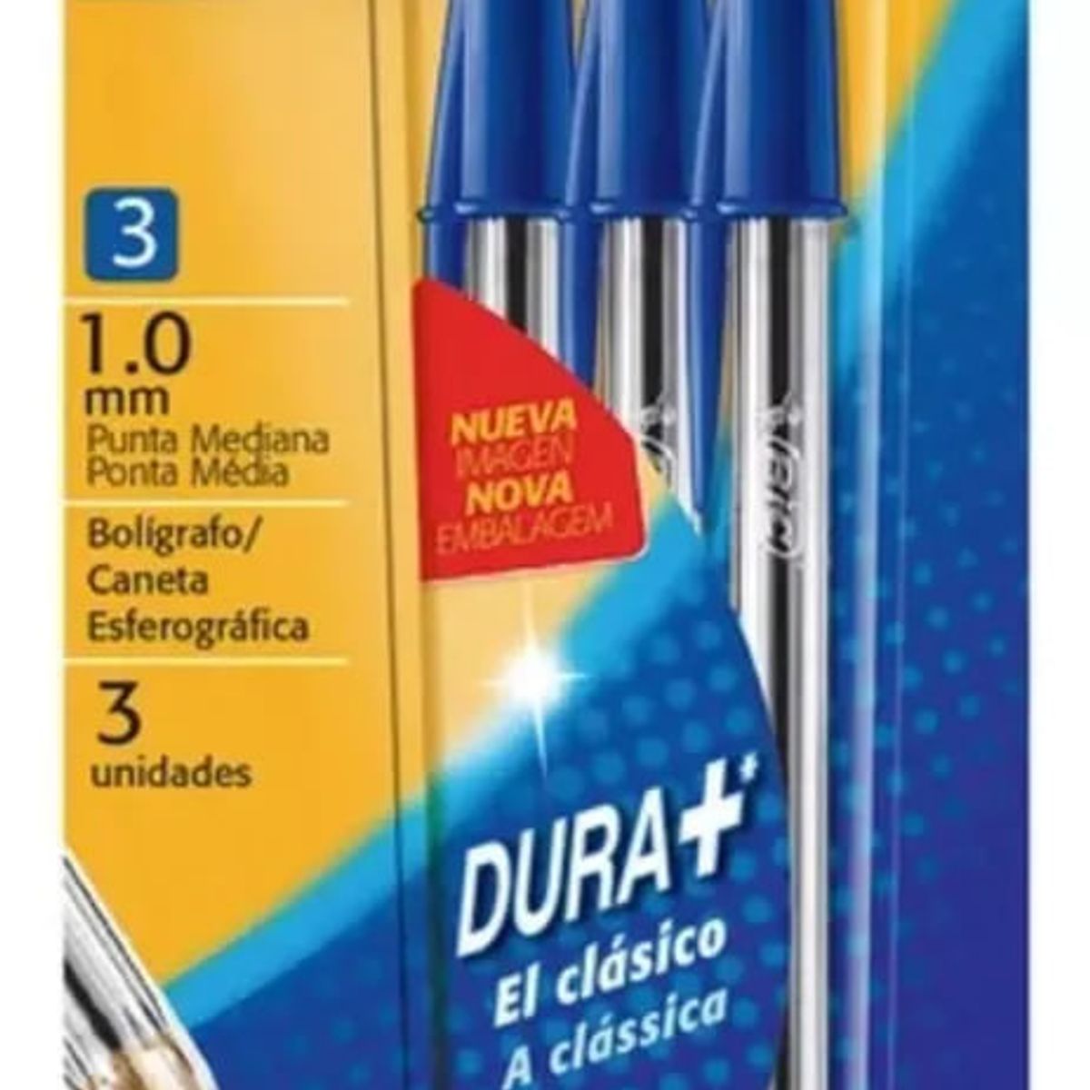 GENERICO - Bolígrafo BIC Cristal 1.0 mm Azul Dura + Clásico 3 Unidades