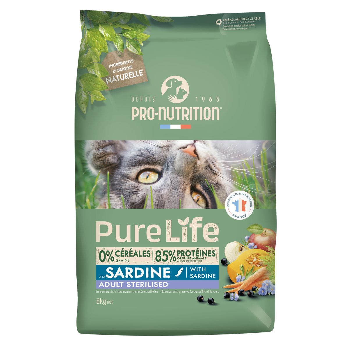 PRO NUTRITION FLATAZOR - Alimento Pure Life Gato Esterilizado con Sardina 8Kg